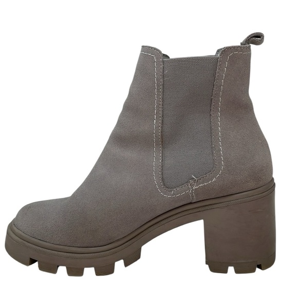 SPLENDID Ankle Boots Lug Sole Booties Grey Suede Leather Chelsea Heels Size 8.5 - Picture 7 of 12
